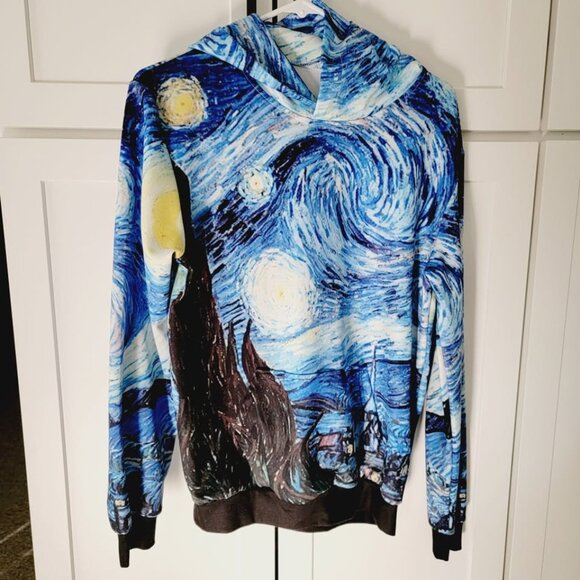 Van Gogh Starry Night Hoodie Hooded Pullover Sweatshirt Ladies Medium M - Picture 1 of 9